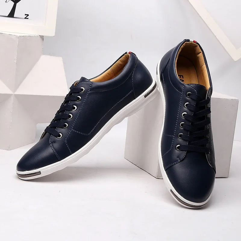 Breathable leather men's sneakers in classic design with shallow profile and waterproof treatment