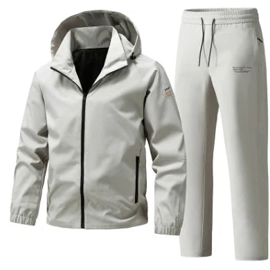 Lifestyle shot of the Urban Escape Set in an urban park, showcasing comfort and freedom of movement.