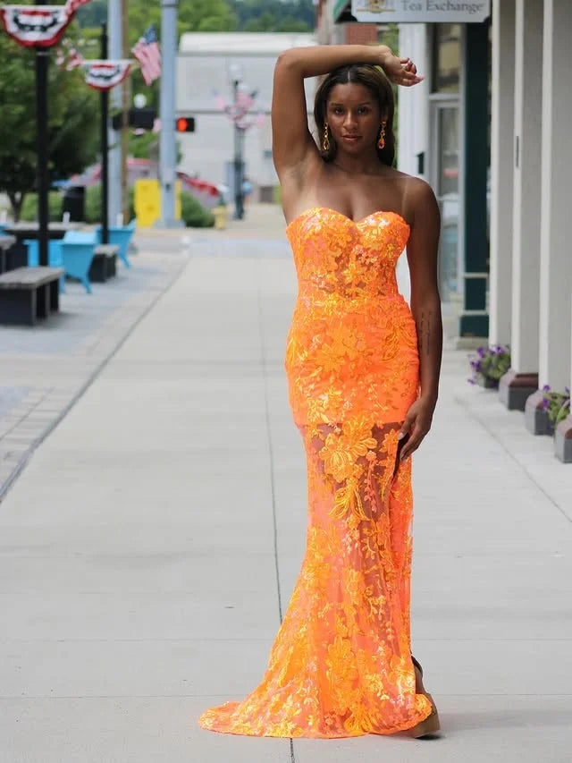 Elegant floor-length gown with vintage lace detailing, perfect for formal events and proms.