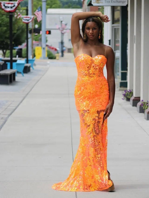 Elegant floor-length gown with vintage lace detailing, perfect for formal events and proms.