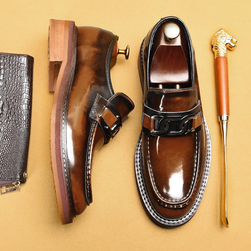 Waterproof genuine leather loafers with rubber sole for confident traction