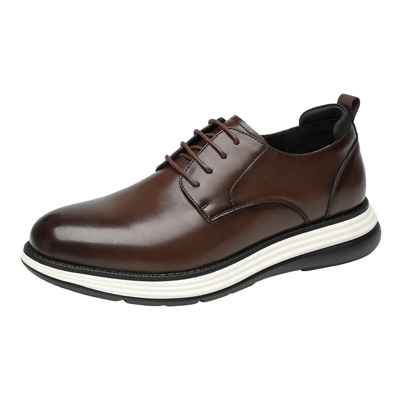 Breathable leather lace-up shoes with expert stitching and timeless solid pattern design