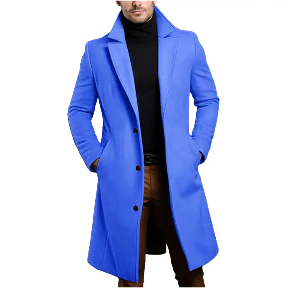 Stylish men's overcoat with a streamlined fit, ideal for layering over business attire.