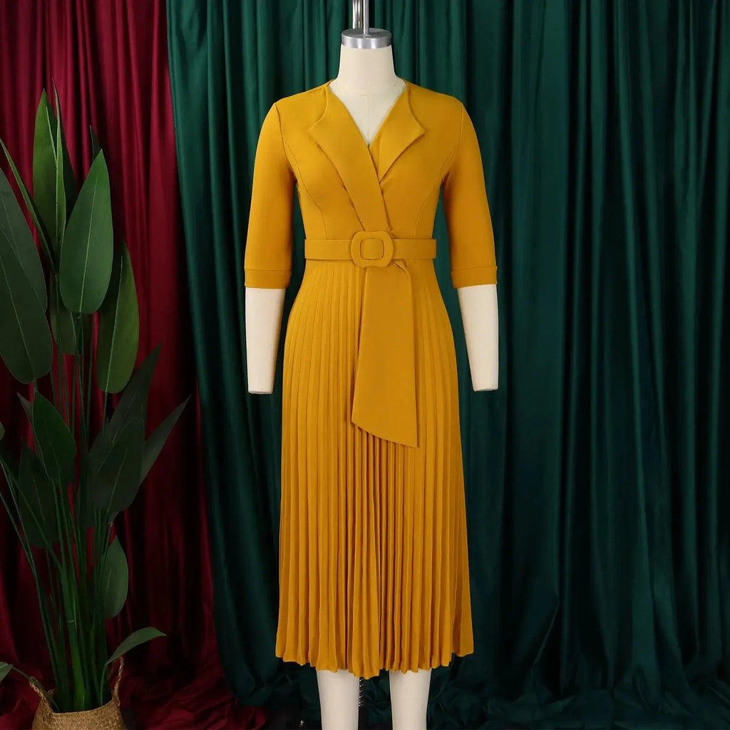 Detail shot of the suit collar on the Command the Room dress, enhancing its executive style.