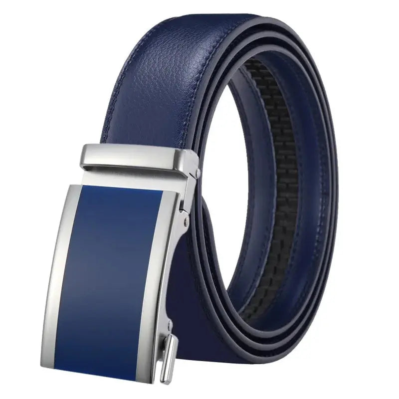 Detail shot of the luxe leather belt's stitching, showcasing craftsmanship and attention to detail.
