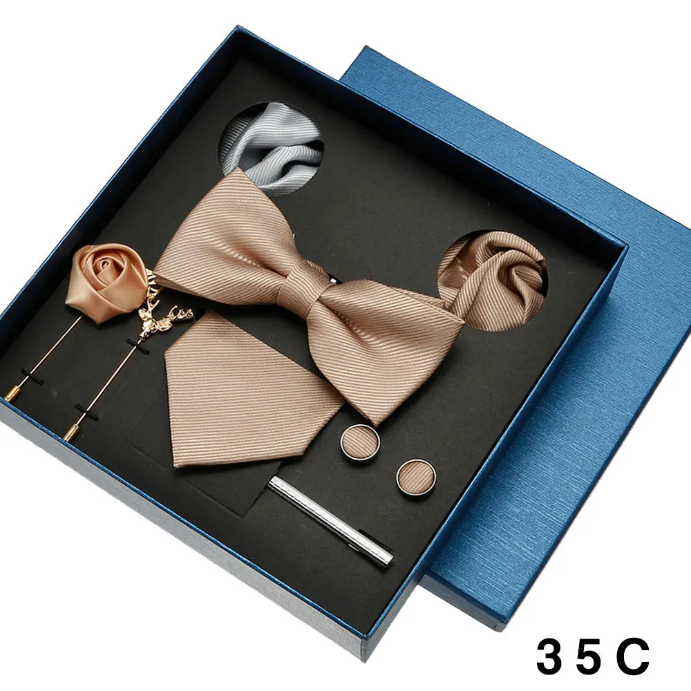 Classic black formal tie set including four matching accessories in presentation box