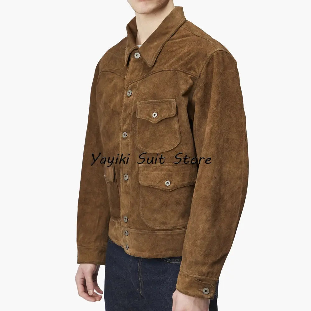 Close-up of soft faux suede texture on the Autumn Whisper jacket, highlighting its luxurious feel.