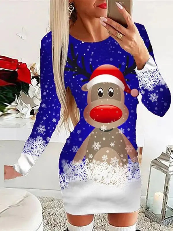 Winter Whimsy Mini Dress paired with stylish winter boots for a trendy holiday outfit.