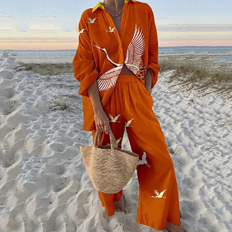 Seaside apparel: chic two-piece set for beachside gatherings.