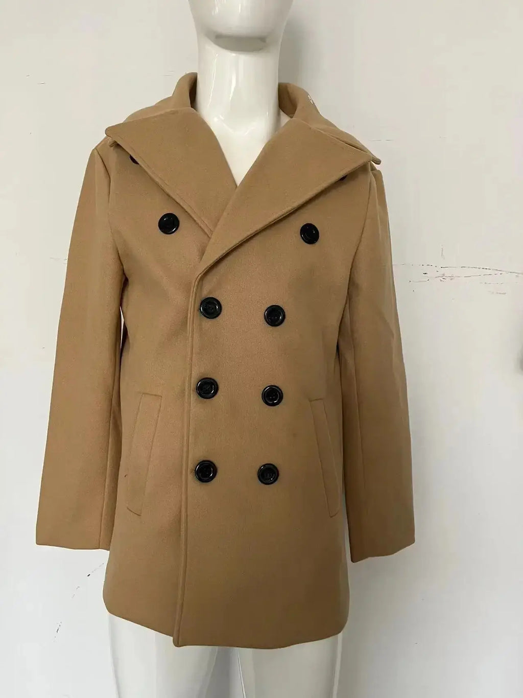 Model wearing the Winter Whisperer Tweed Peacoat, demonstrating its stylish silhouette and cozy warmth.
