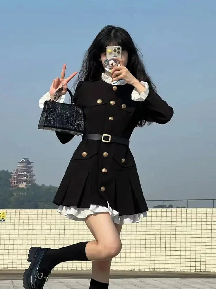 Back view of the sophisticated mini dress, featuring long sleeves and a flattering fit for winter events.