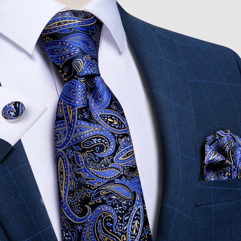 Coordinated necktie and pocket square in timeless paisley pattern