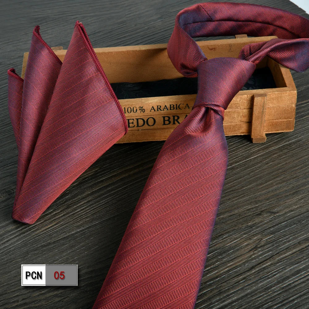 Luxury wine-red tie and scarf set for sophisticated menswear.