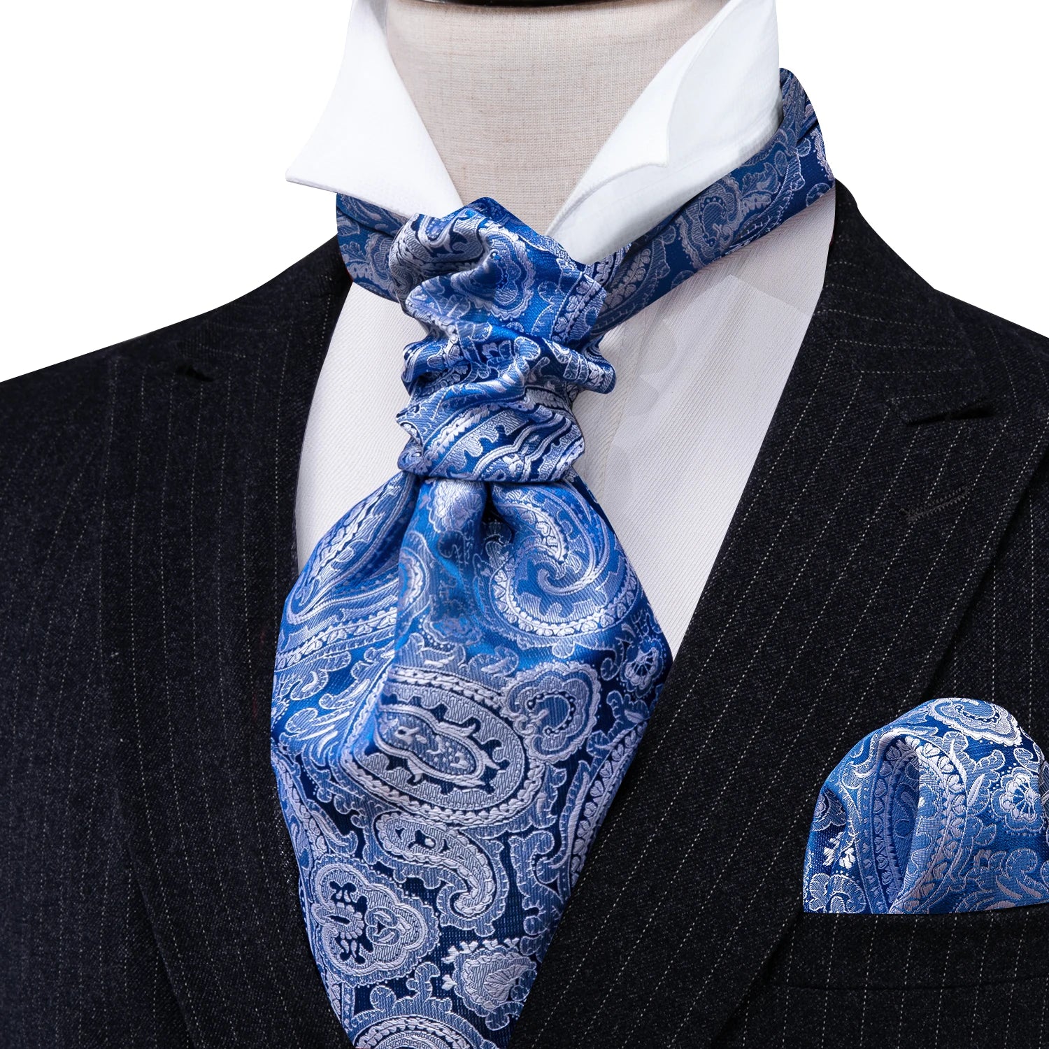 Distinguished gentleman's cravat set in premium silk with traditional paisley pattern and accessories