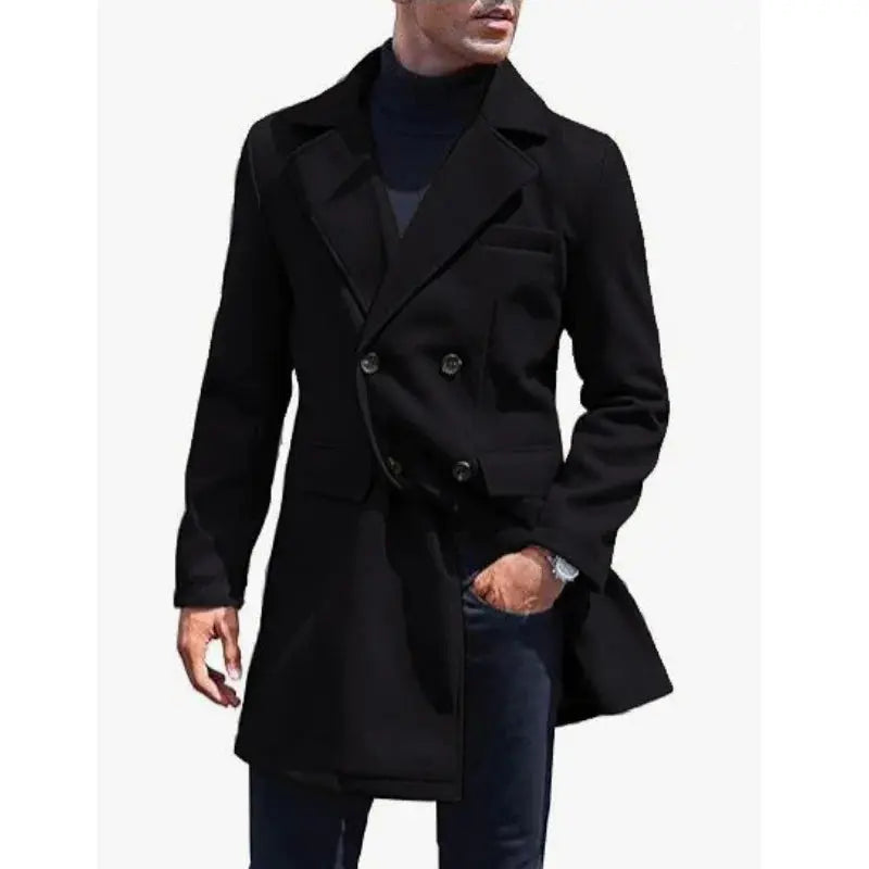Classic men's coat in luxurious fabric, combining warmth and elegance for winter wear.
