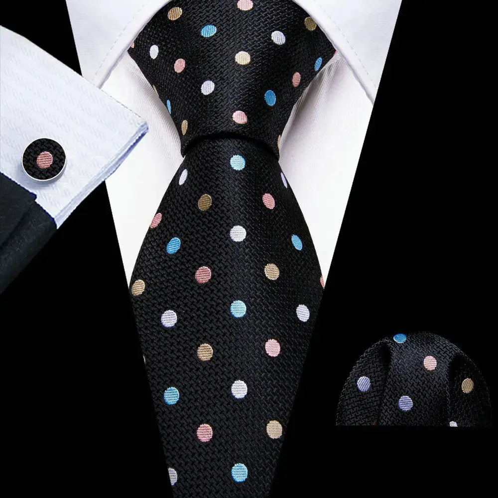 Stylish black tie and cufflinks set for modern professionals