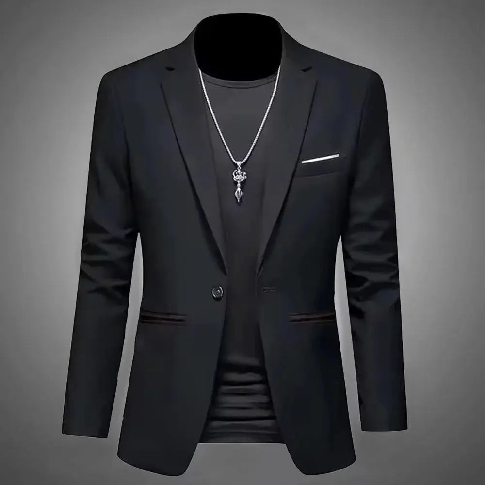 Back view of the blazer highlighting the tailored design and premium fabric.