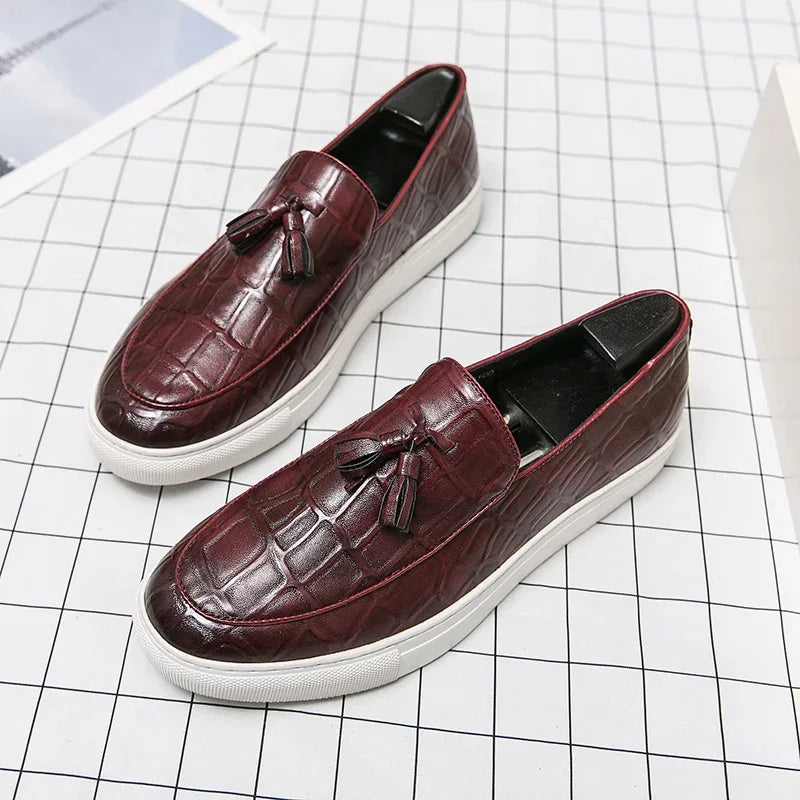 Stylish brown leather loafers with anti-slip rubber sole