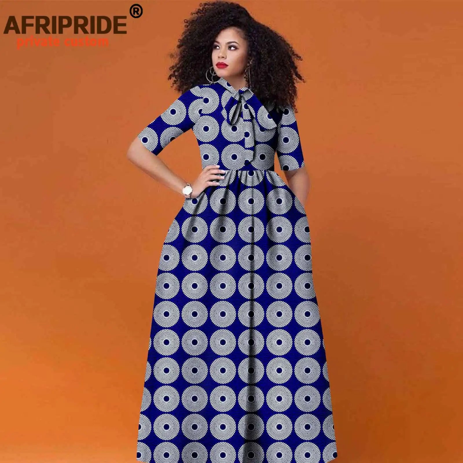 African Women's Ankara Half Sleeve High Waist Maxi Dress