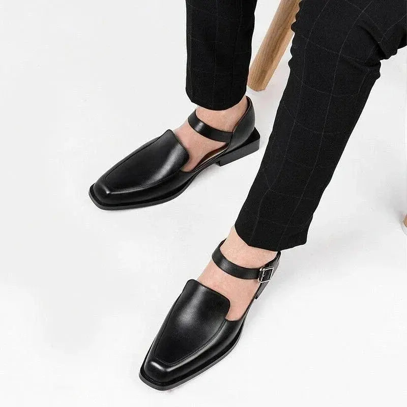 Elegant black sandals designed for business and formal occasions.