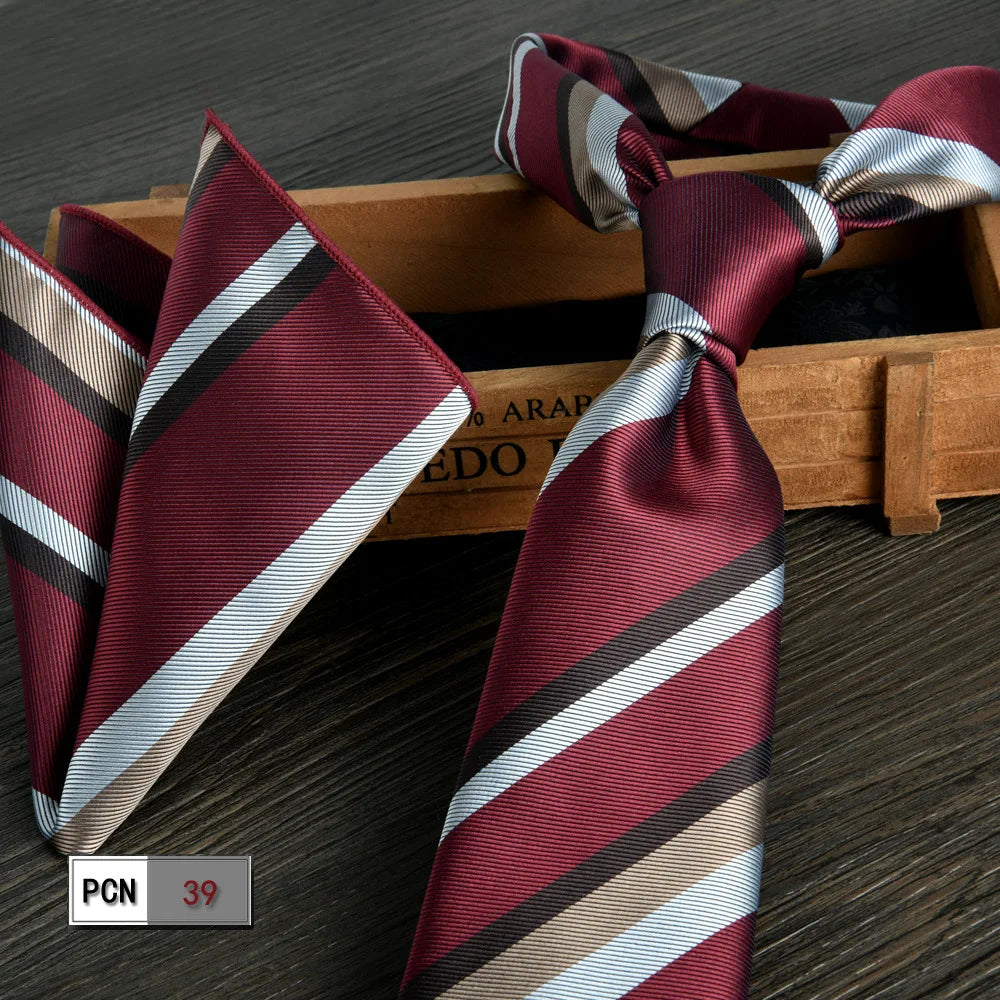Complete wine-red tie and scarf set for a coordinated outfit.