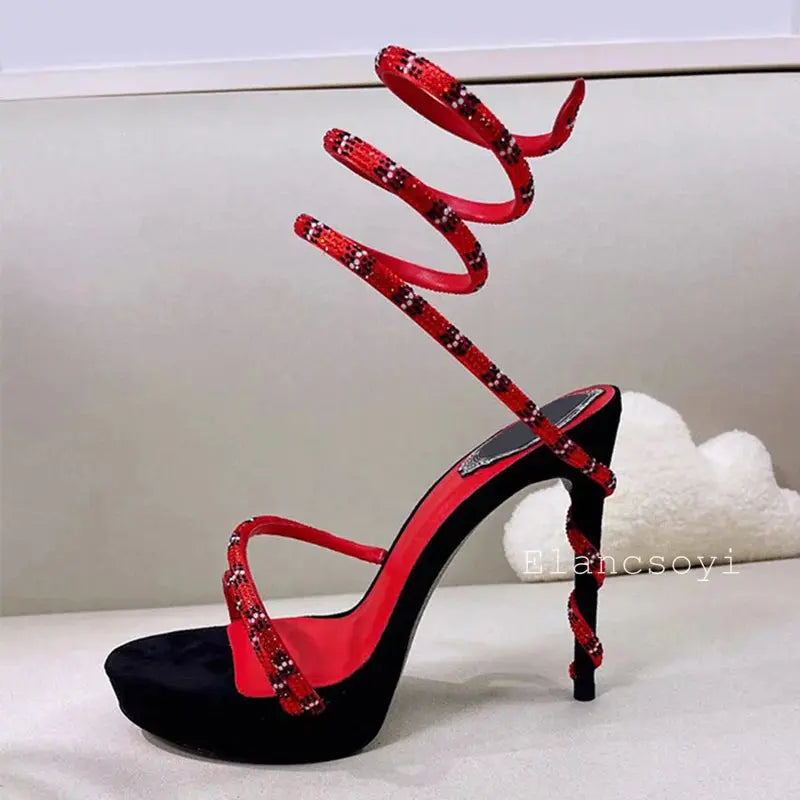 Fashionable stiletto heels styled with evening attire for a date night.