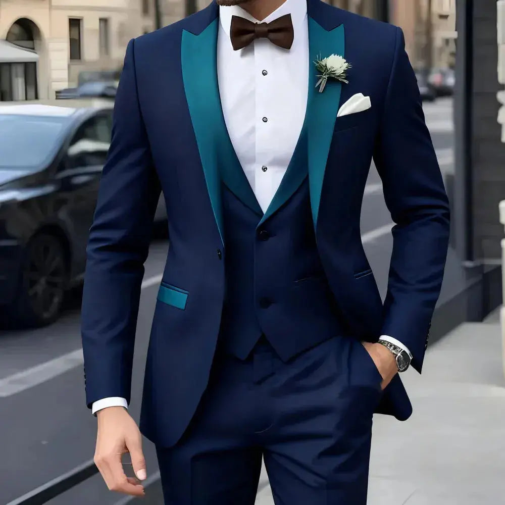 Back view of the tailored suit, showcasing its elegant cut and year-round wearability.
