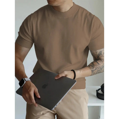 Close-up of breathable fabric texture on the office tee, showcasing its cool and lightweight quality.