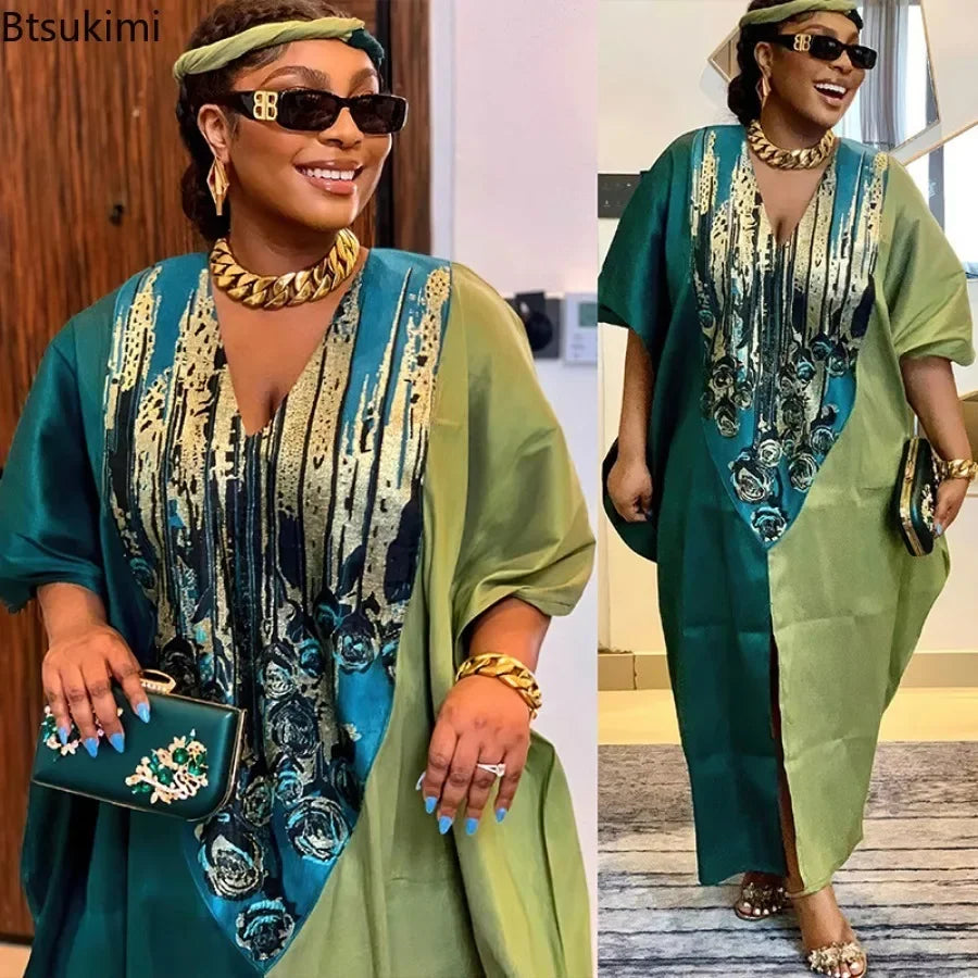 African Ethnic Style Long Dresses for Women 2026 Traditional Printed Patchwork Muslim Abayas Hijab Females Loose Robe Plus Size