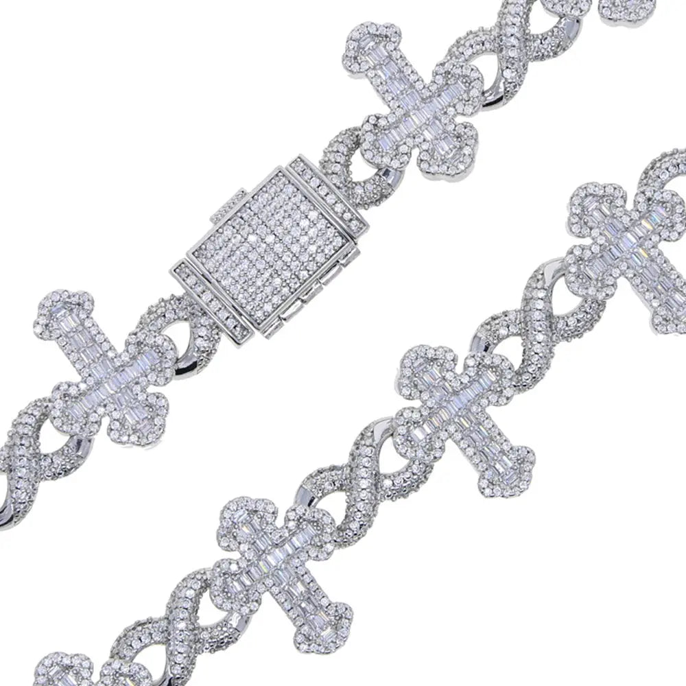 Close-up of the Cross Infinity Charm Bracelet showcasing its light-catching cubic zirconia.