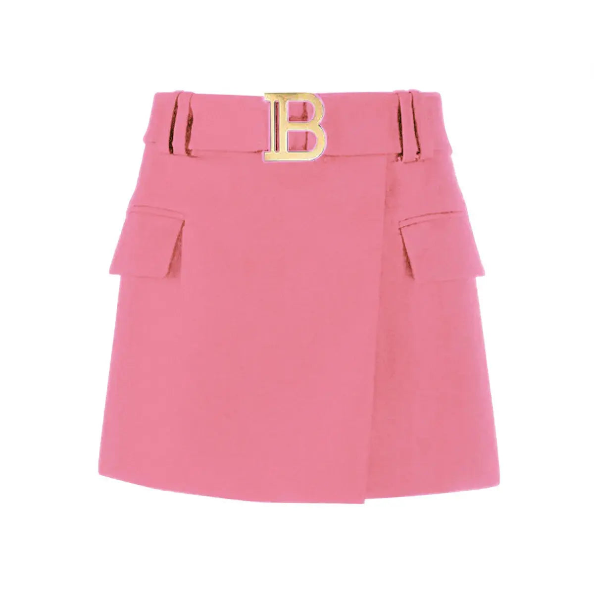 Close-up of the tailored fit of the A-line skirt in the suit set.