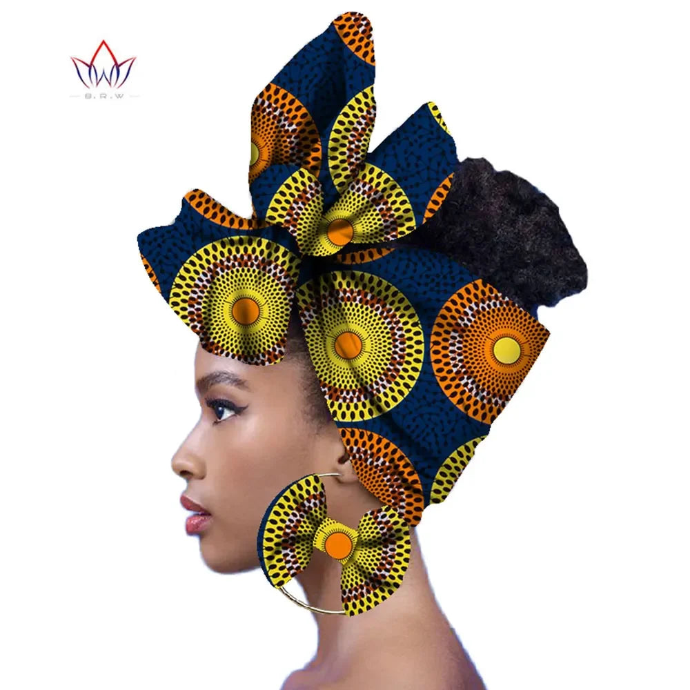 2024 Fashion African Head Scarf And Warrings 2 Pieces Women African Clothing Bazin Rich Headwear Wax Ankara Hairband SP018