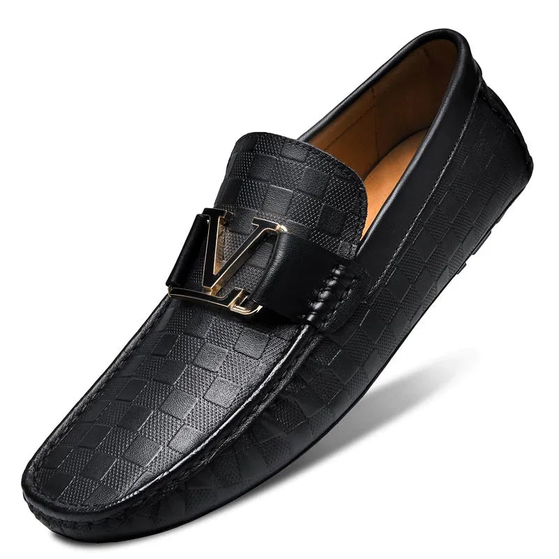 Executive style waterproof loafers featuring distinctive crocodile embossed cow leather