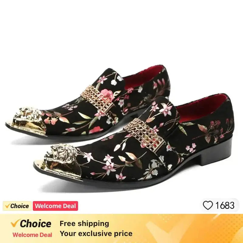 Dress shoes featuring metal accents, paisley pattern, and kid suede lining for all-day comfort