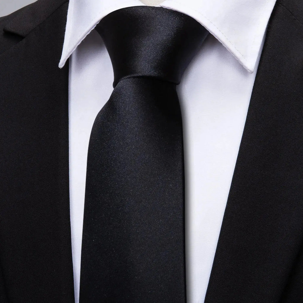 Luxury black silk tie set ideal for weddings and formal events