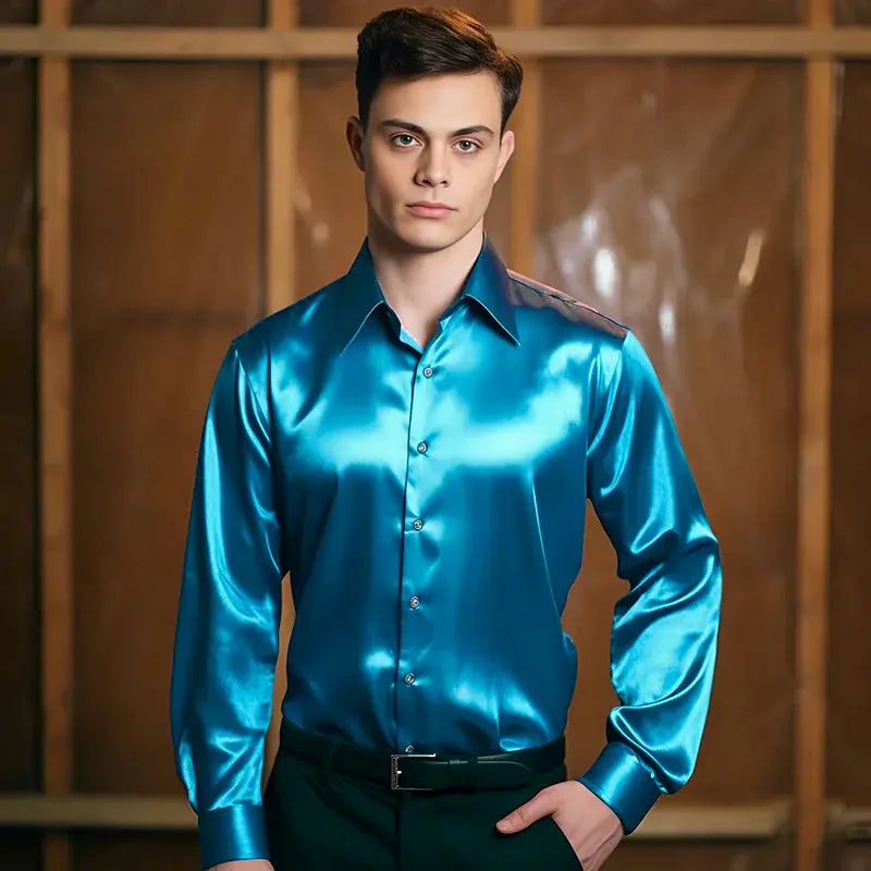Detail shot of the Silken Touch shirt's collar and buttons, emphasizing its meticulous craftsmanship.