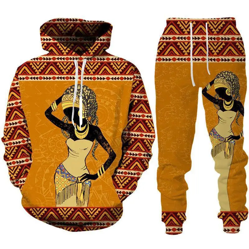 African Ethnic Style 3D Print Hoodies Pants Set Men Autumn Sweatshirts Sweatpants Two Piece Suits Outdoor Tracksuit Man Clothing