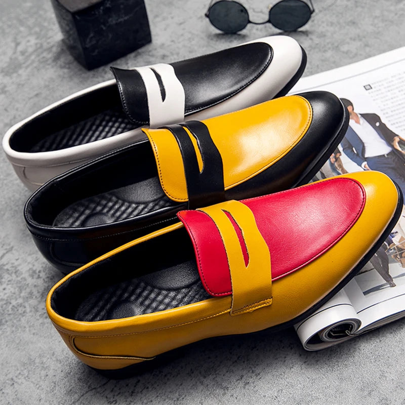 Bold colorway leather loafers with slip-on design on white background