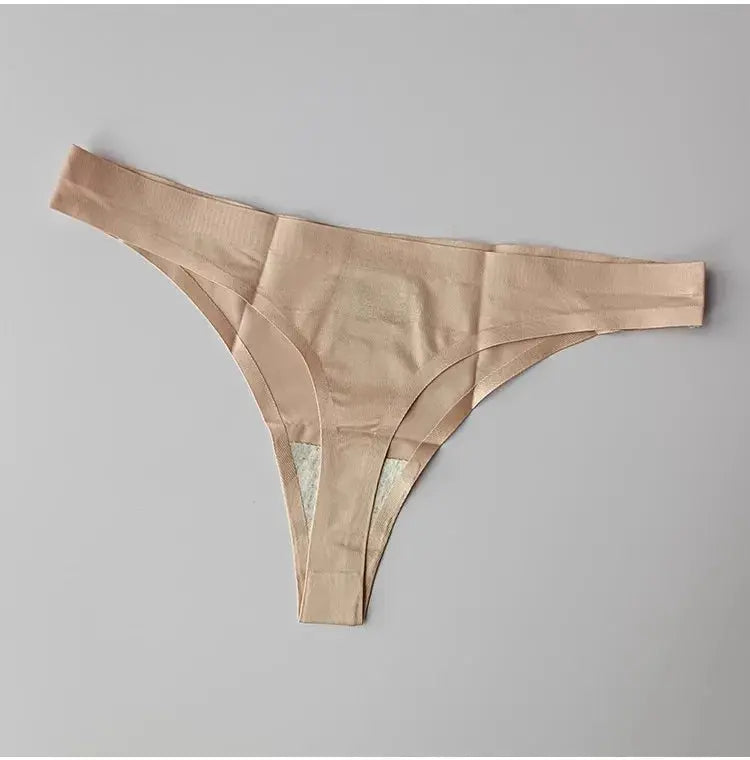 Model demonstrating flexibility of ice silk thong, adapting to body movement.