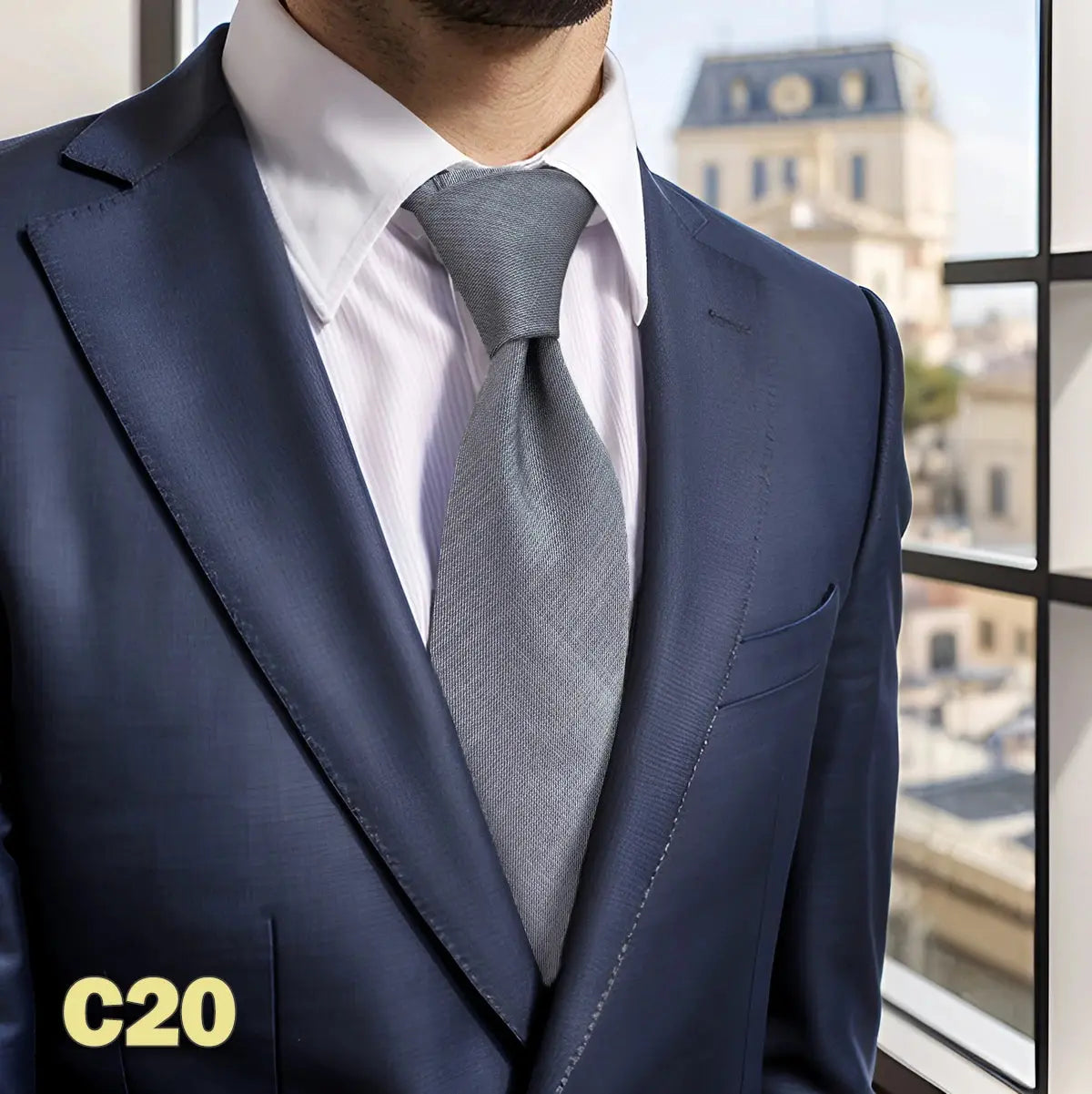 Soft cream tie made of high-density microfiber, perfect for weddings.