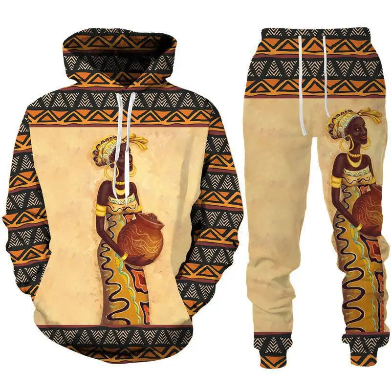 African Ethnic Style 3D Print Hoodies Pants Set Men Autumn Sweatshirts Sweatpants Two Piece Suits Outdoor Tracksuit Man Clothing