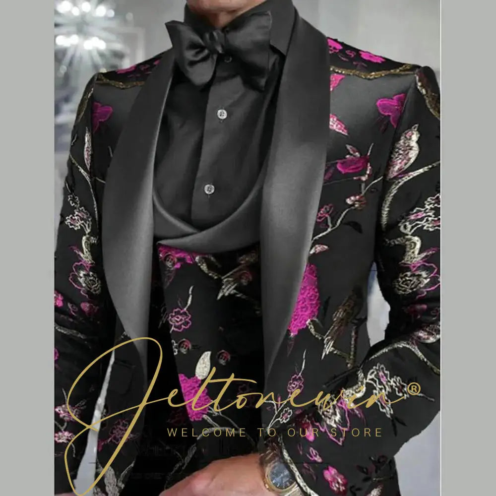 Close-up of the tuxedo's fabric showcasing its quality.