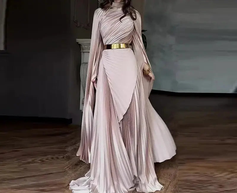 Twilight Cascade gown laid flat, highlighting the rich color and luxurious fabric texture.