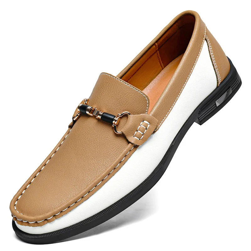 Detail shot of premium leather upper with distinguished patina finish