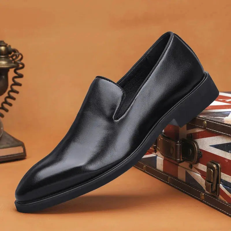 Men's slip-on dress loafers with eye-catching red sole detail perfect for office and formal occasions