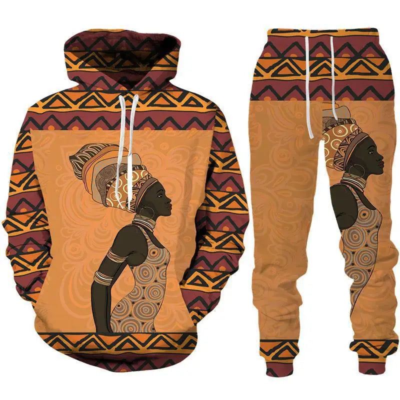 African Ethnic Style 3D Print Hoodies Pants Set Men Autumn Sweatshirts Sweatpants Two Piece Suits Outdoor Tracksuit Man Clothing