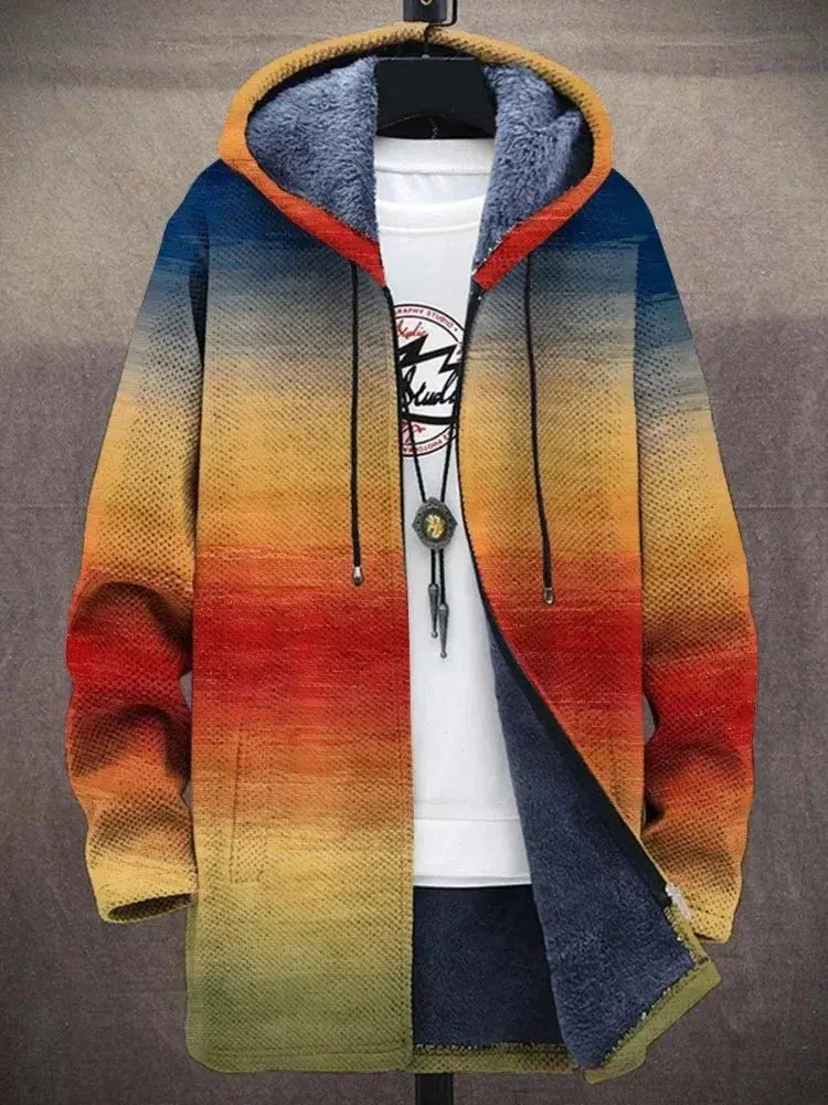 Close-up of the coat's zipper and plush collar for added warmth.