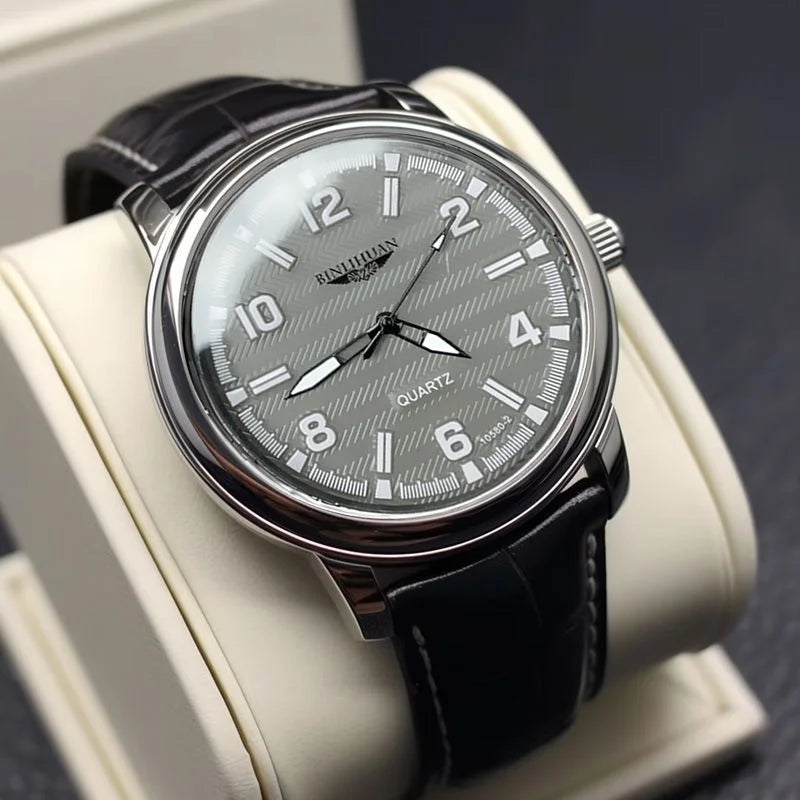 Close-up of the watch face highlighting precision quartz movement.