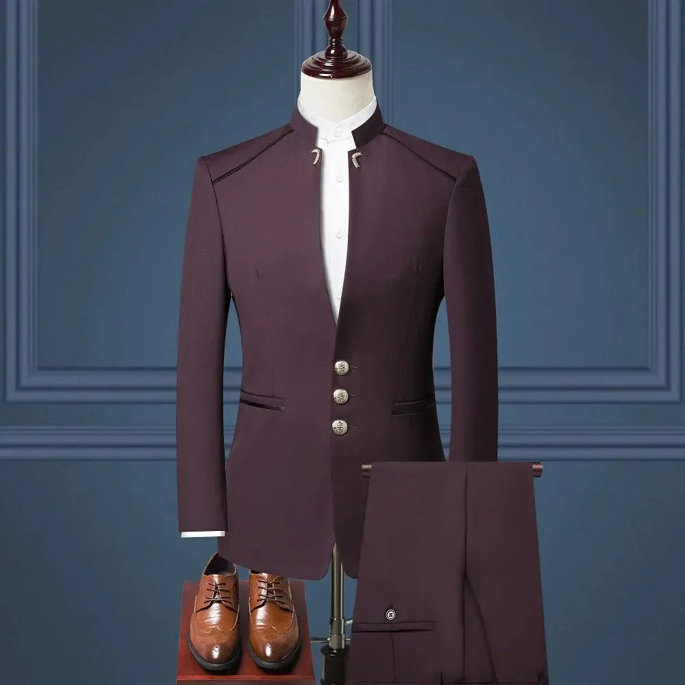 Side view of the Command the Room tailored suit emphasizing its streamlined design.