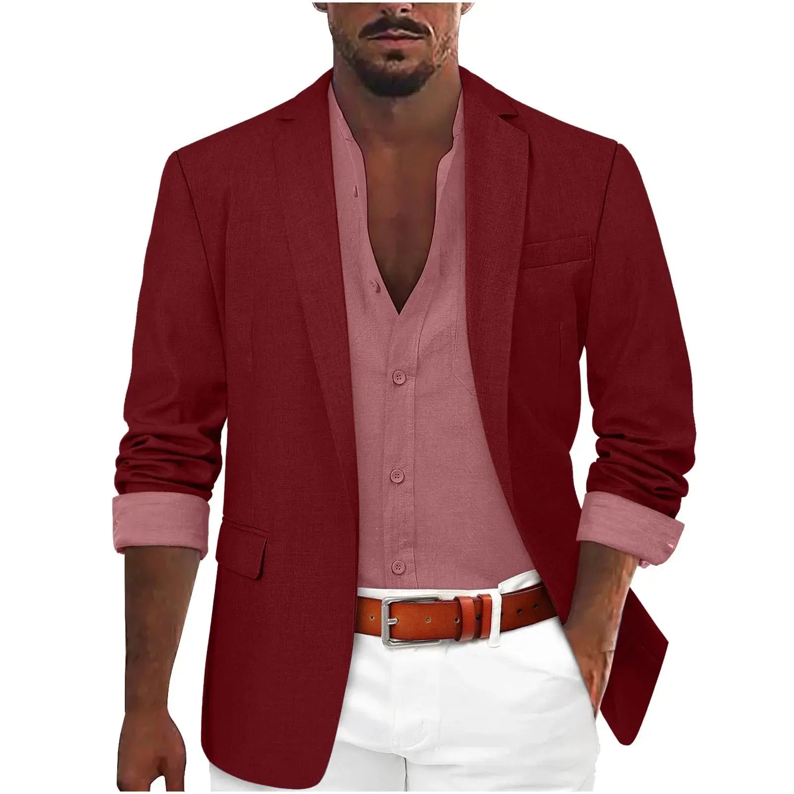 Navy business blazer styled with a crisp white shirt for a modern look.
